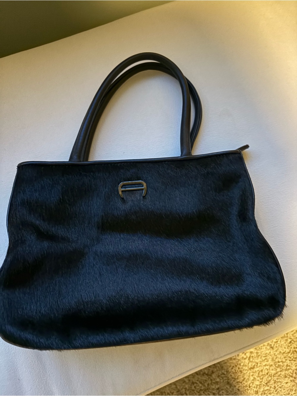Etienne Aigner Pony Hair Black Top Handle Bag EUC